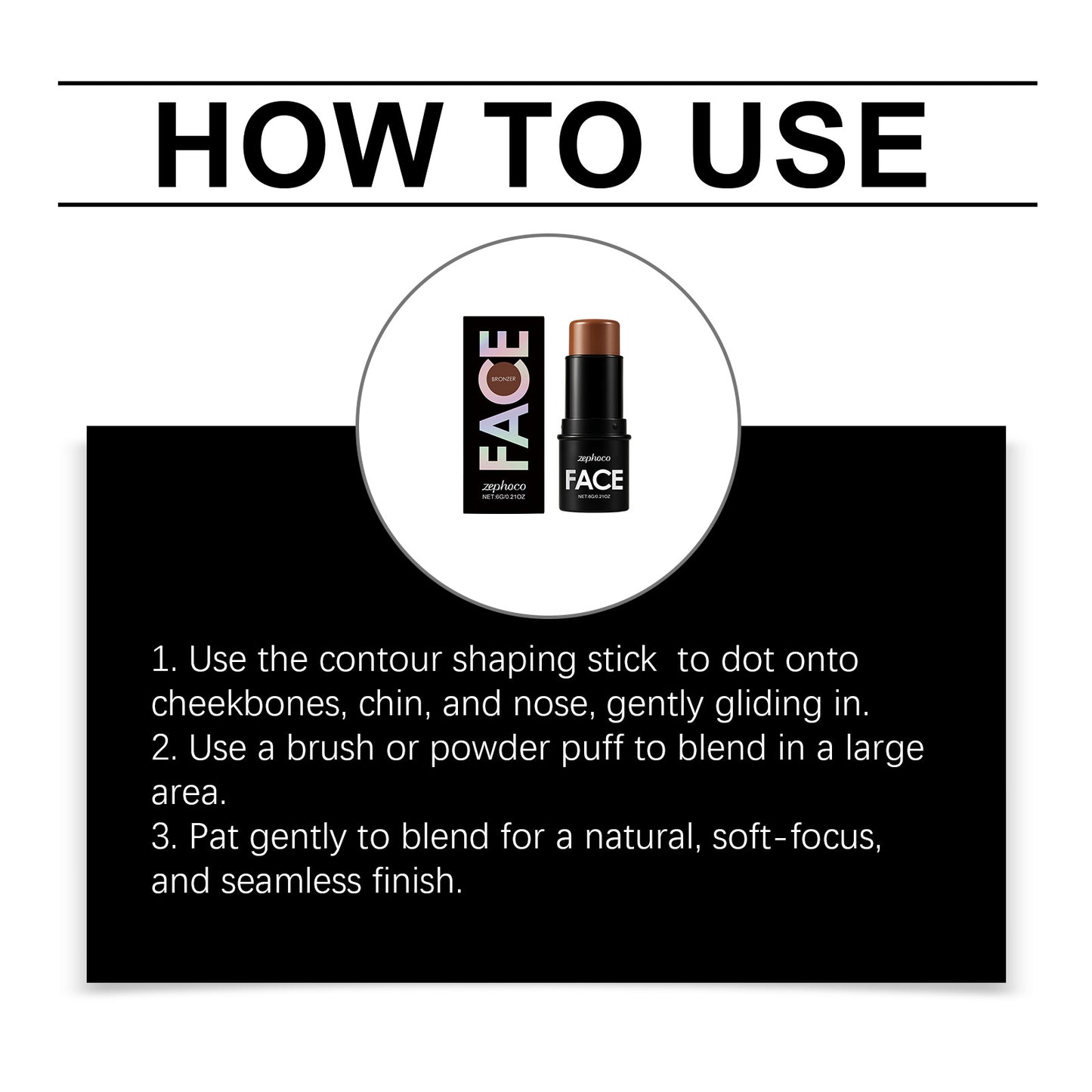 Zephoco Cocoa Color Long-Lasting Contouring Stick: A contouring stick that provides dimensional color, a natural and smooth finish, and helps to sculpt the face-MX