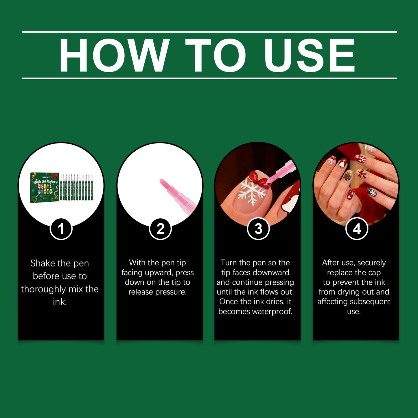 TORVIKX DIY Christmas Nail Art Painting Pen - Water-based, easy-to-use, outlining and coloring nail art pen-MX