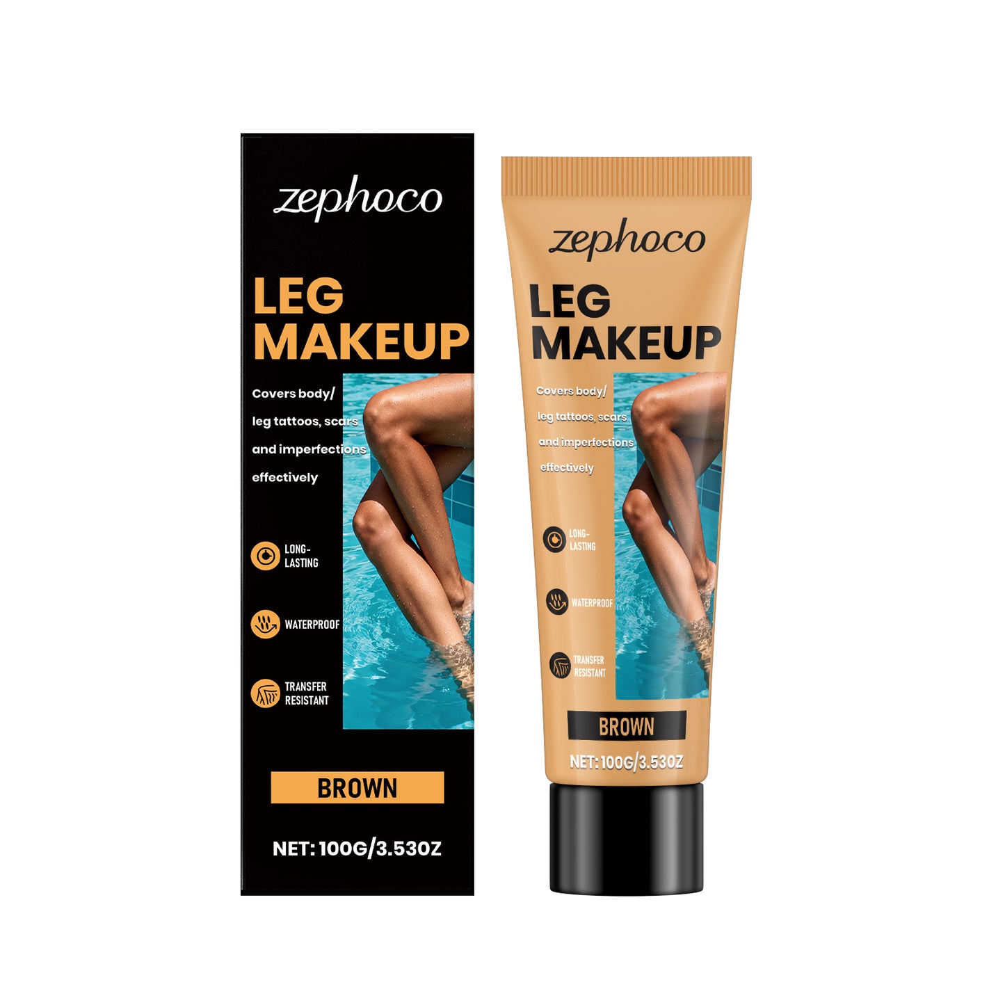 Zephoco Brown Tattoo Concealer Foundation - Makeup for body tattoo coverage, daily portable concealing foundation-3@OK
