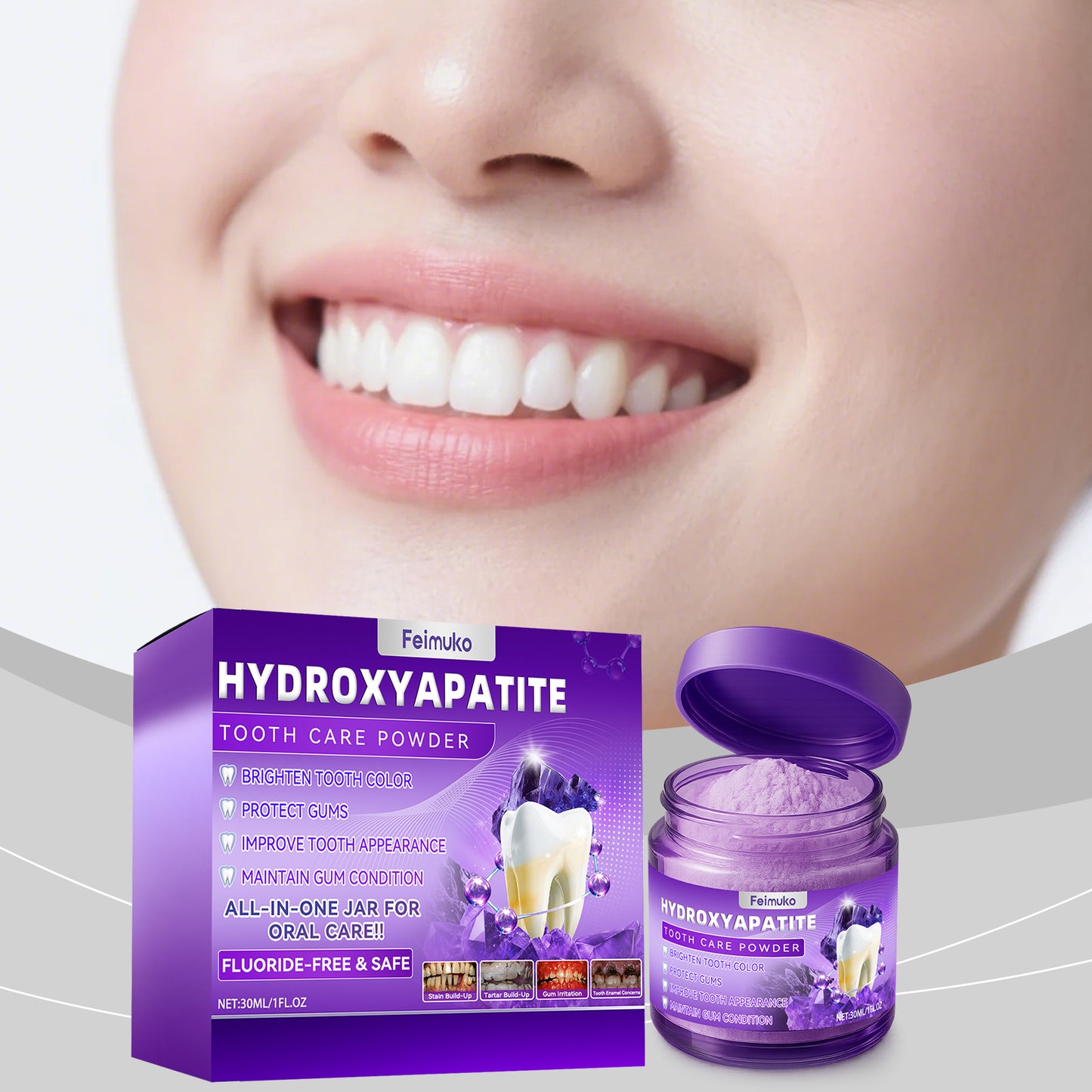 Purple teeth whitening powder: Gentle ingredients to care for teeth and clean gums for daily oral care-SY