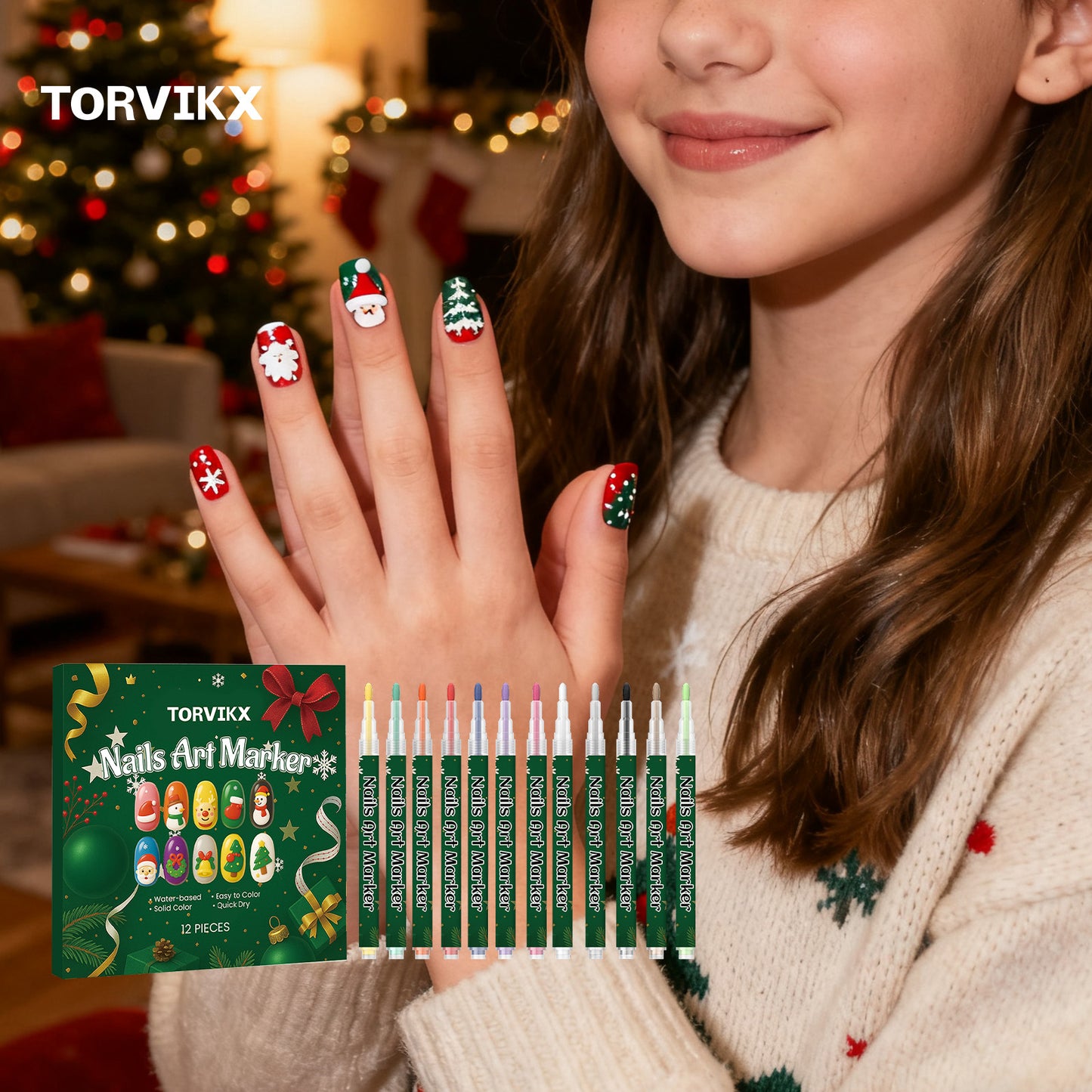 TORVIKX DIY Christmas Nail Art Painting Pen - Water-based, easy-to-use, outlining and coloring nail art pen-MX